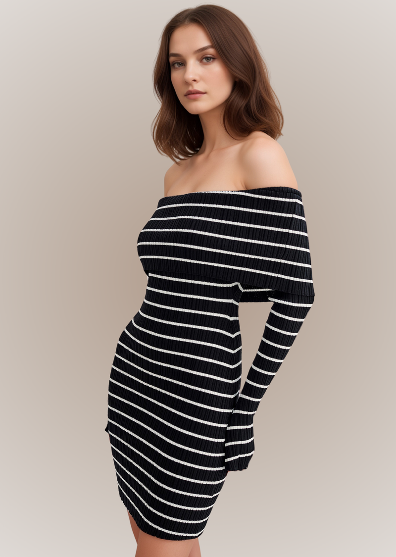 OFF-SHOULDER STRIPED DRESS