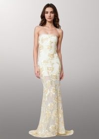 STRAPLESS MAXI DRESS WITH FLORAL APPLIQUÉS