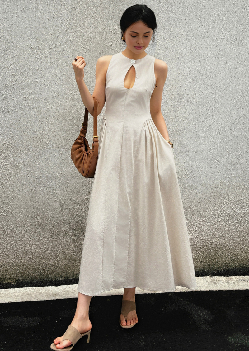 LINEN BLEND MIDI DRESS