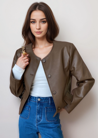 STYLISH BUTTON DOWN LEATHERETTE JACKET