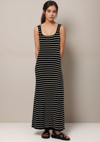 STRIPED RIBBED MIDI DRESS